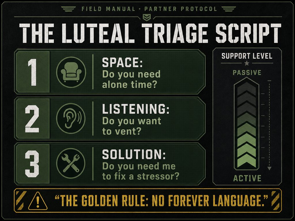 Using a simple triage script - asking if she needs space, a listener, or a solution - removes the guesswork and provides immediate, targeted support.