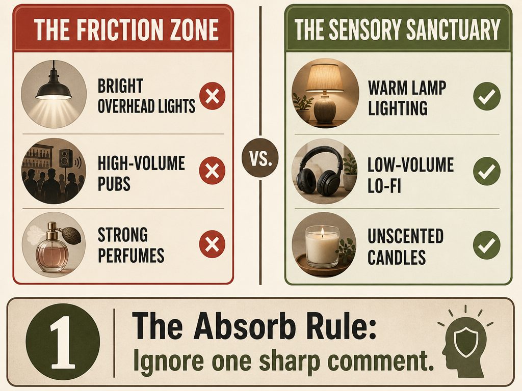 Comparison chart of The Friction Zone versus The Sensory Sanctuary for planning low-stress date nights.