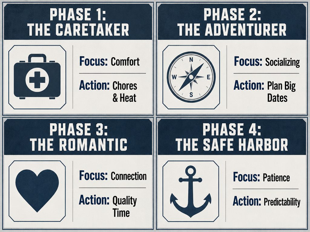 The Phase-to-Role Framework: Transform cycle tracking into a tactical playbook by adopting specific supportive roles based on your partner's current hormonal phase.